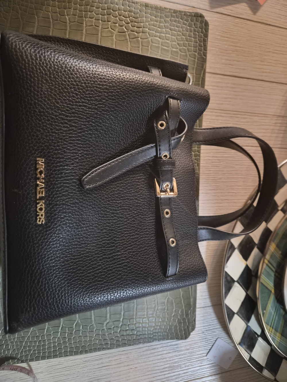 Michael Kors Black Leather Small Tote Bag with Gold Hardware